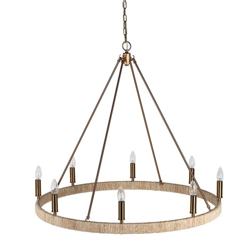 Rustic Hoop Gold Chandelier – 91 cm Ring with Eight Bulbs Classic Farmhouse Style