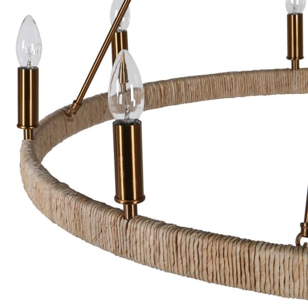 Rustic Hoop Gold Chandelier – 91 cm Ring with Eight Bulbs Classic Farmhouse Style