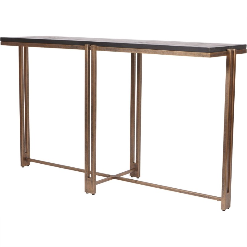 Mango wood console table with geometric iron base