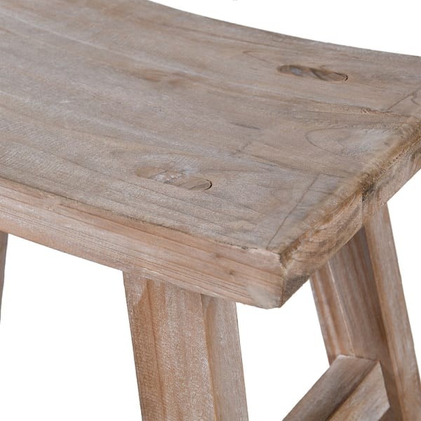 Boho low wooden stool 39cm in natural fir wood