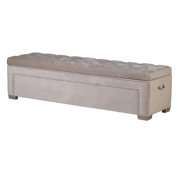 Chelsea beige velvet storage bench 160cm with open lid and spacious interior
