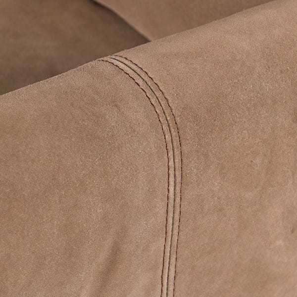 Suede light brown leather armchair with oak frame