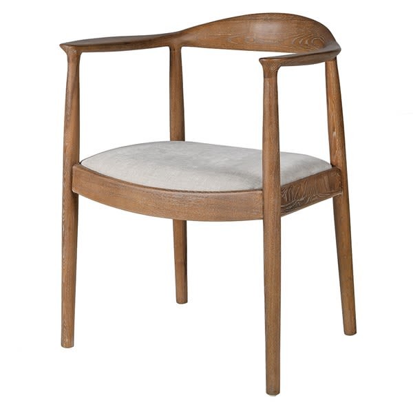 Eccleston oak dining chair with arms and light grey upholstery