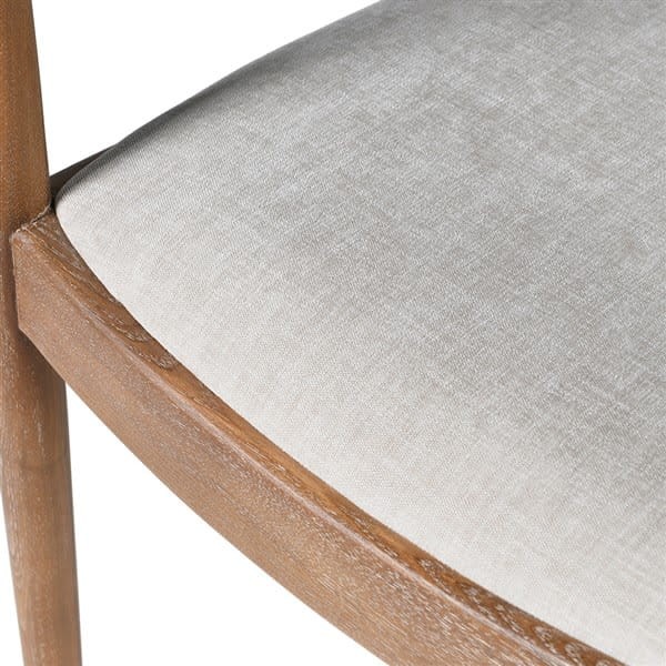 Oak dining chair with curved arms and upholstered seat