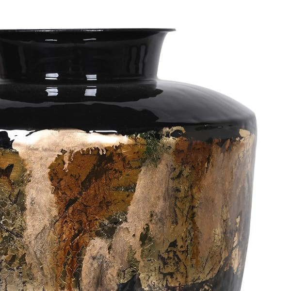 Large decorative iron vase with gold-toned detailing