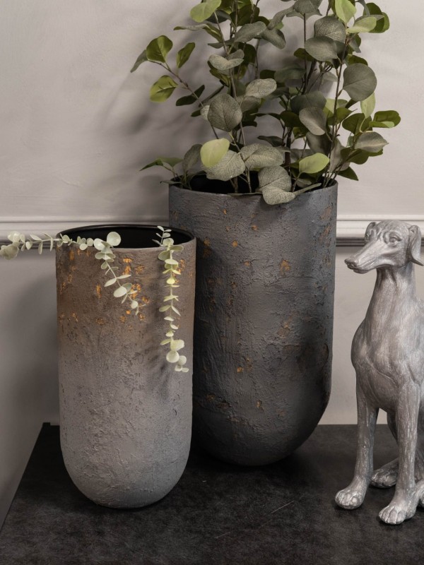 Set of two large grey Volcano metal planters