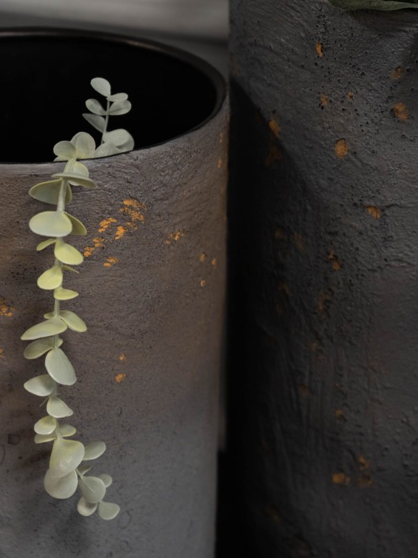 Set of two large grey Volcano metal planters