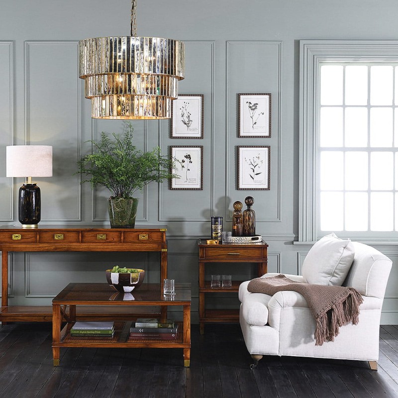 Shire Square Coffee Table in Indian Melia Wood – Brown, Glass Top, 100 × 100 cm