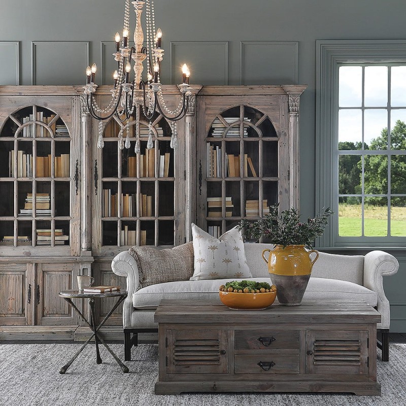 Garda Pine 140 cm Reclaimed Pine Wood Coffee Table with Drawers and Cabinets