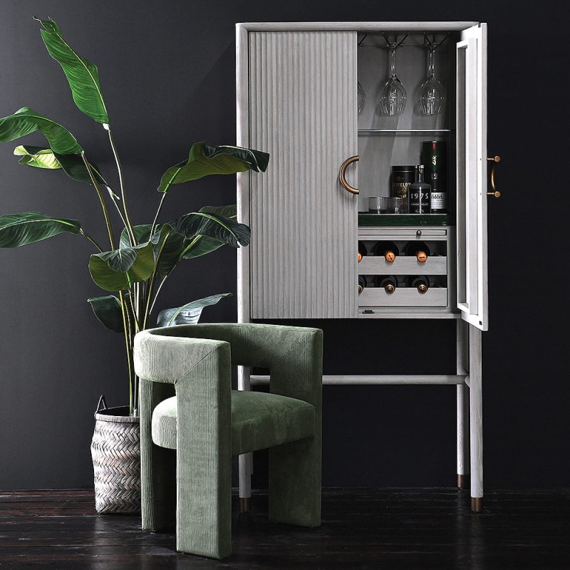 White Belgravia Bar Cabinet 182 cm light oak drinks cabinet