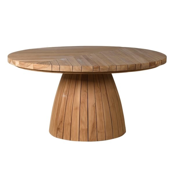 Teak Round Dining Table – 150 cm Solid Teak Wood with Single Pedestal Base