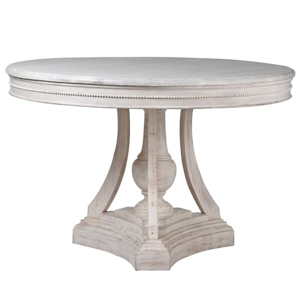 Delighted Round Dining Table – 120 cm Reclaimed Pine with Decorative Edges and Pedestal Base