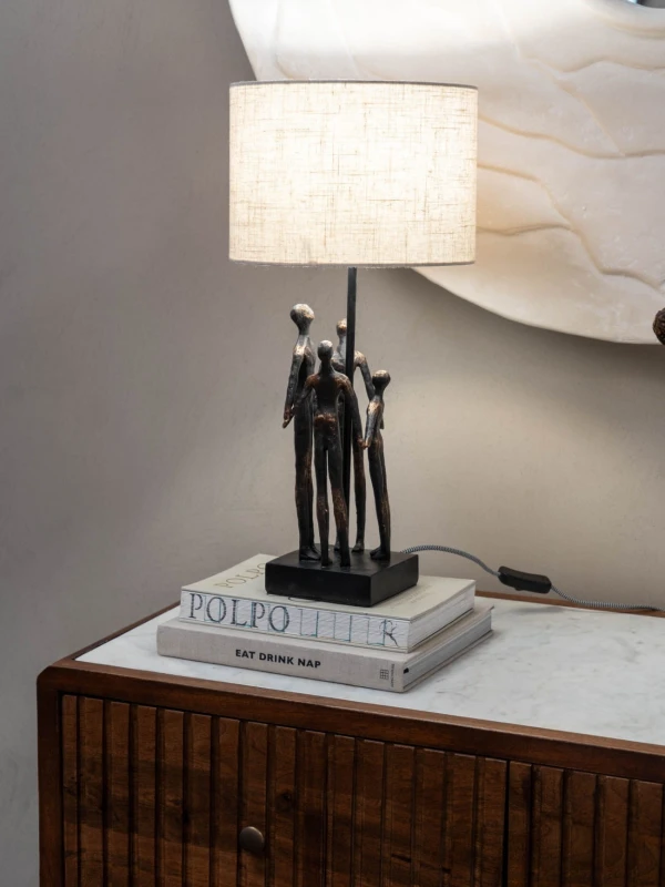 Family sculptural table lamp with four figures