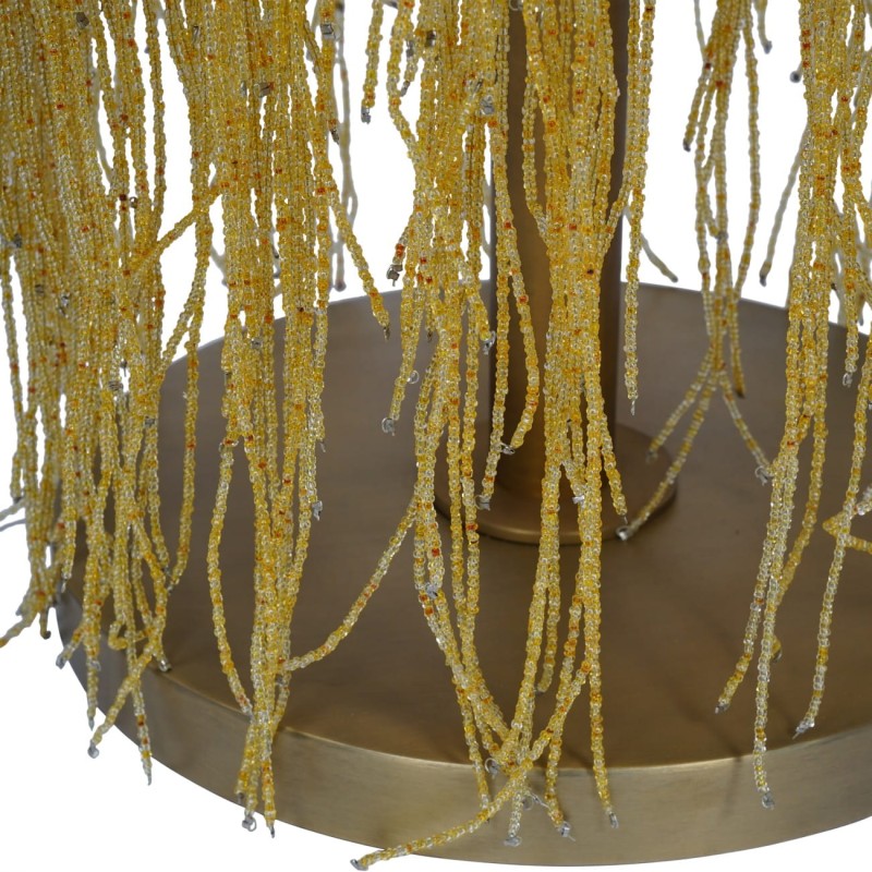 Tall amber floor lamp with glass bead fringe