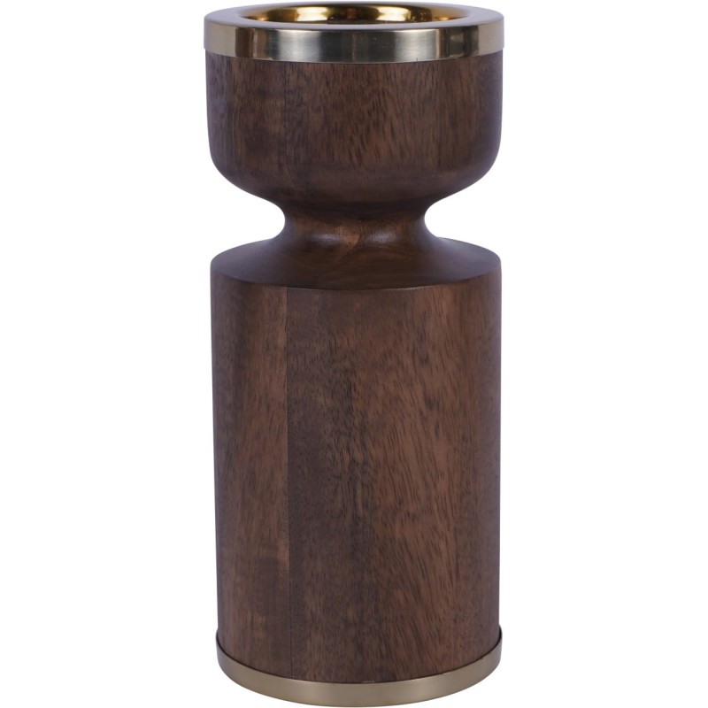 Wooden candle holder with antique gold aluminium details