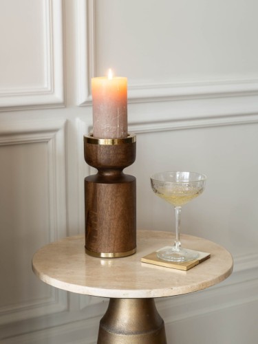 Amalfi Mango Wood Candle Holder 23 cm – Antique Gold Details