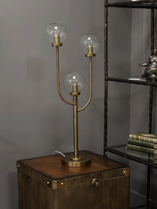 Bubble table lamp with three clear glass globes