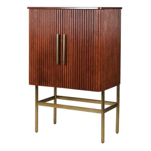 Jaipur Leather Bar Cabinet 137 cm – Brown & Brass Finish
