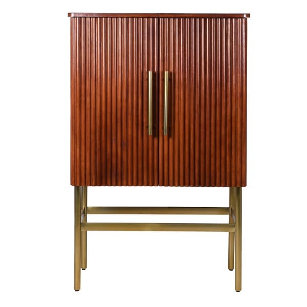 Jaipur Leather Bar Cabinet 137 cm – Brown & Brass Finish