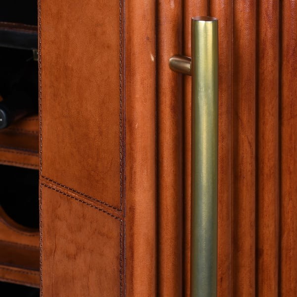 Jaipur Leather Bar Cabinet 137 cm – Brown & Brass Finish