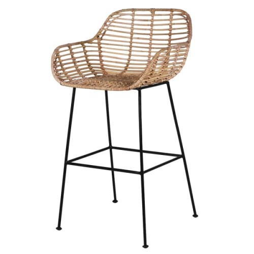 Boho Rattan Counter Stool 94cm – Natural Rattan & Black Iron