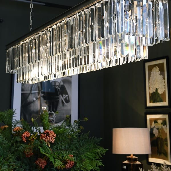 Large silver crystal-effect glass chandelier