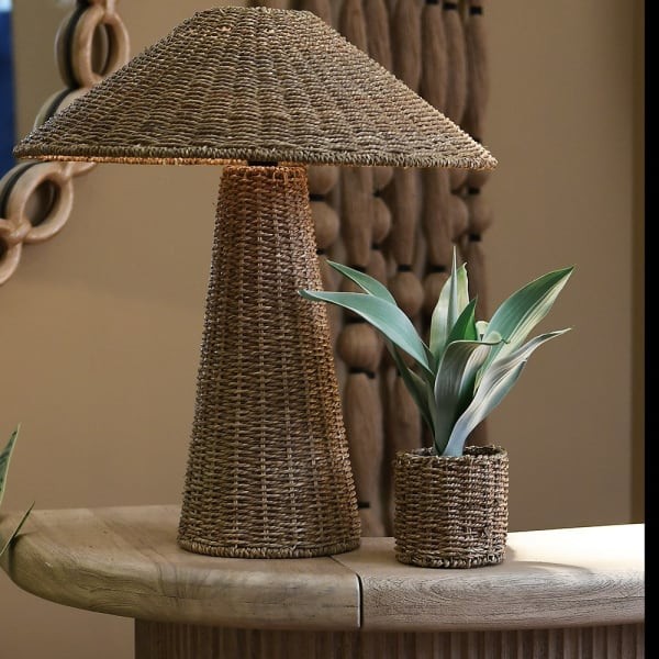 Natural rattan table lamp for boho living room styling