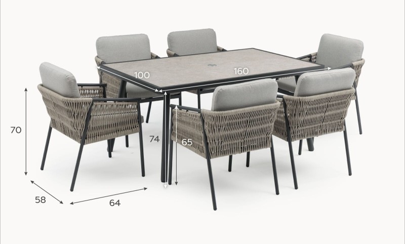 Esher Outdoor Dining Set – Six Chairs and Rectangular Table