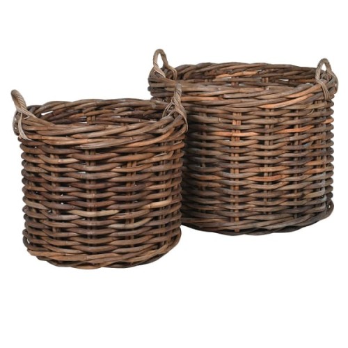 Set of Two Large Rattan Storage Baskets Rattan Rustic – 85 cm and 65 cm Diameter