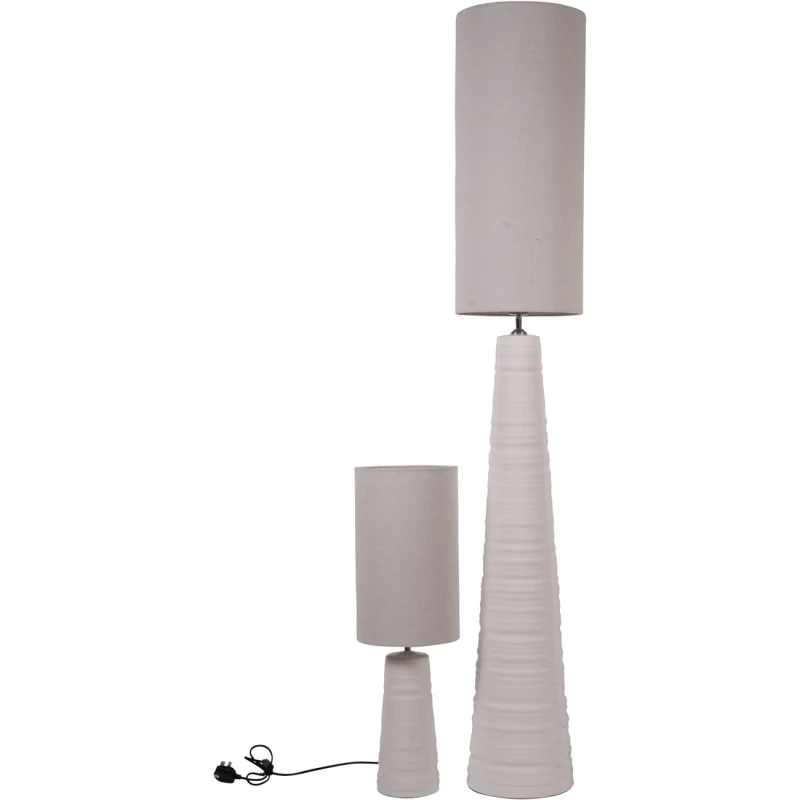 Ceramic floor lamp with a light fabric shade