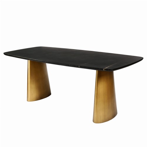 Belgrave Black Marble Dining Table 200 cm – Antique Brass Metal Legs