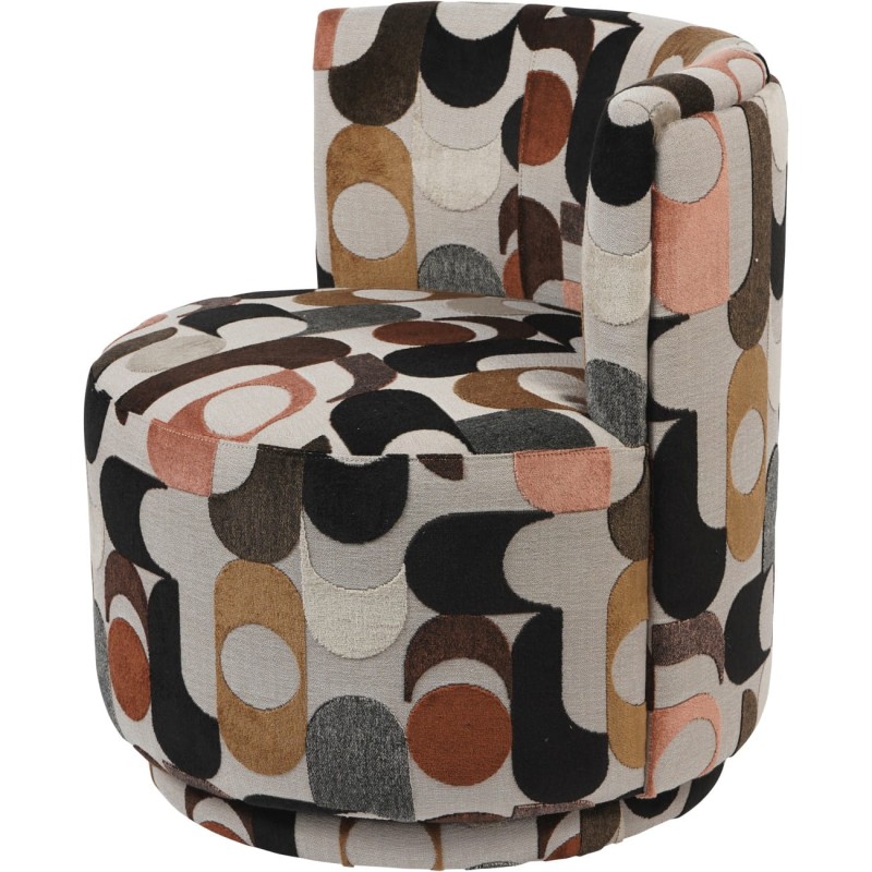 Colourful swivel accent chair in ochre blush pink and espresso