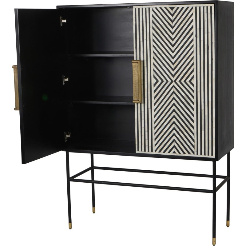 Belize II Inlaid Bar Cabinet 140 cm – Geometric Pattern on Brass Base