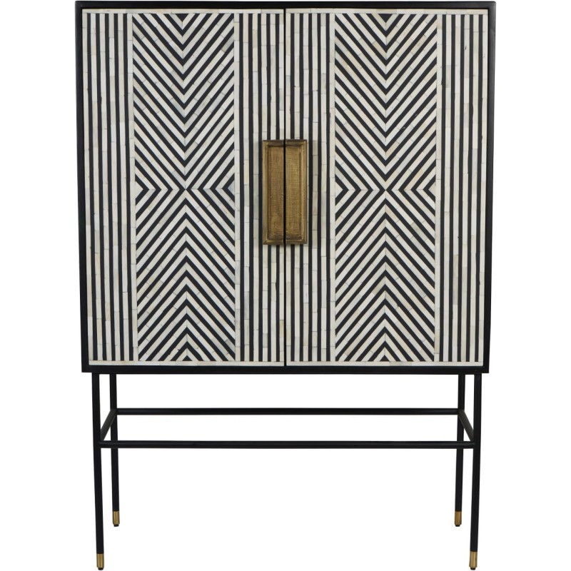 Belize II Inlaid Bar Cabinet 140 cm – Geometric Pattern on Brass Base
