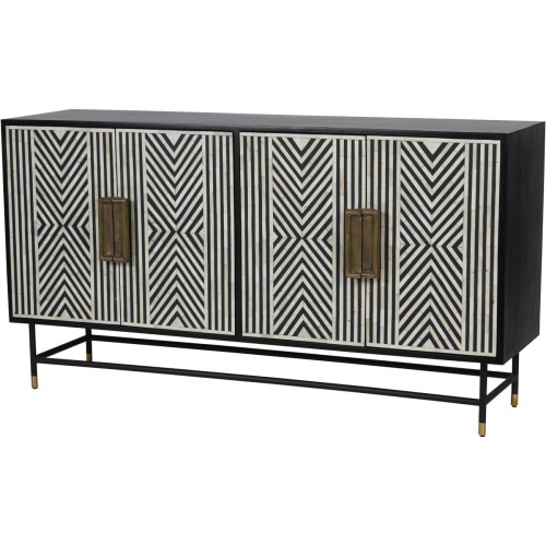 Belize II Bone Inlay Sideboard 150 cm – Black Geometric Buffet Cabinet