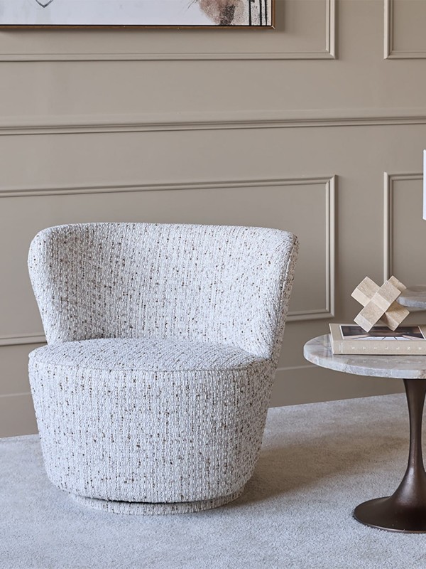 Greenwich Natural Swivel Armchair – Cream Velvet Upholstered Chair