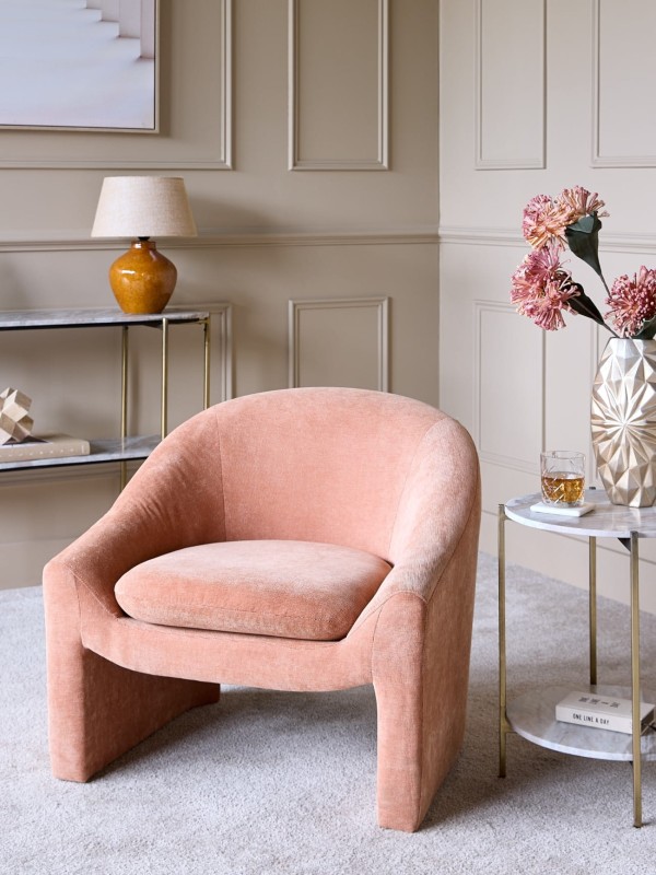 Lovely Armchair – Pink Chenille Upholstered Armchair