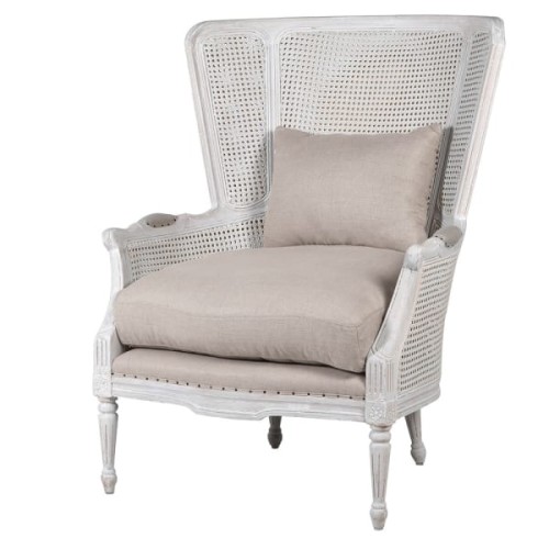 Camden Rattan Armchair 106 cm – Light Armchair with Vienna Cane Back and Linen Seat