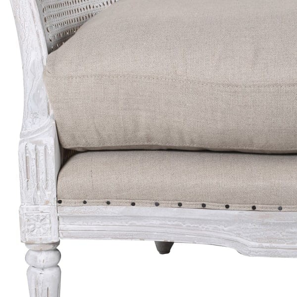 Camden Rattan Armchair 106 cm – Light Armchair with Vienna Cane Back and Linen Seat