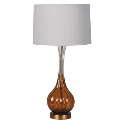 Amber Glass Large Table Lamp, 80 cm, with Glass Base and Pure Linen Shade
