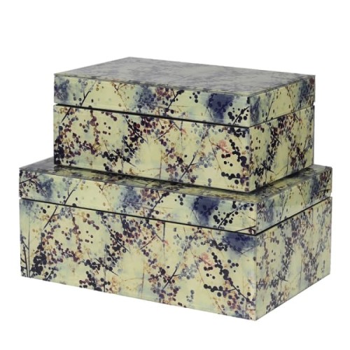 Set of 2 Green Decorative Jewellery Boxes in Glass