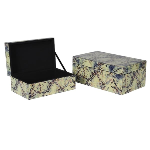 Set of two green decorative jewellery boxes in glass and MDF