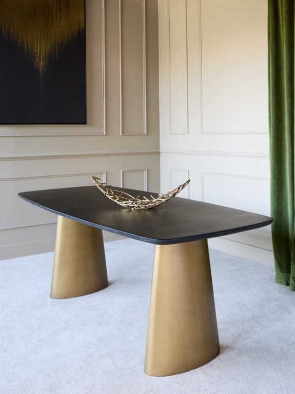 Black marble dining table measuring 200 cm long