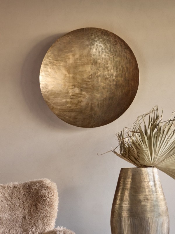 Large antique brass metal disc for wall display