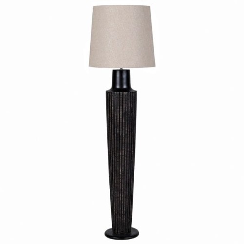 Junio Floor Lamp 166cm with Black Base and Cream Linen Lampshade