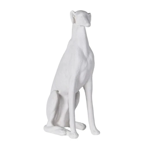 White Greyhound Sculpture – 77 cm Seated Dog Polyresin Statue