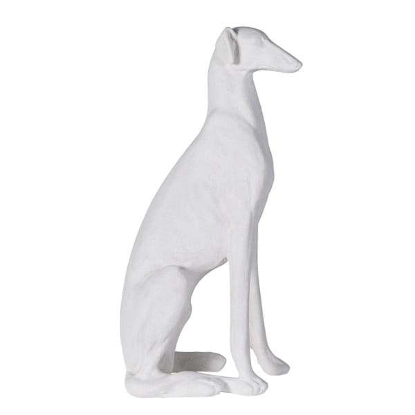 Sitting greyhound sculpture with a pale stone-effect finish