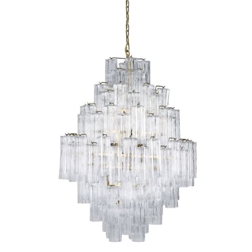 Portobello Large 110 cm Chandelier with Clear Glass Tubes and Gold Frame