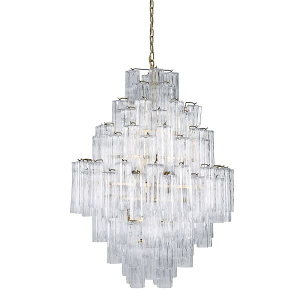 Portobello Large 110 cm Chandelier with Clear Glass Tubes and Gold Frame