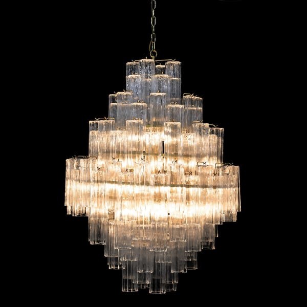 Portobello Large 110 cm Chandelier with Clear Glass Tubes and Gold Frame
